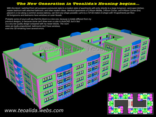 S-shaped block with 16 apartments per floor