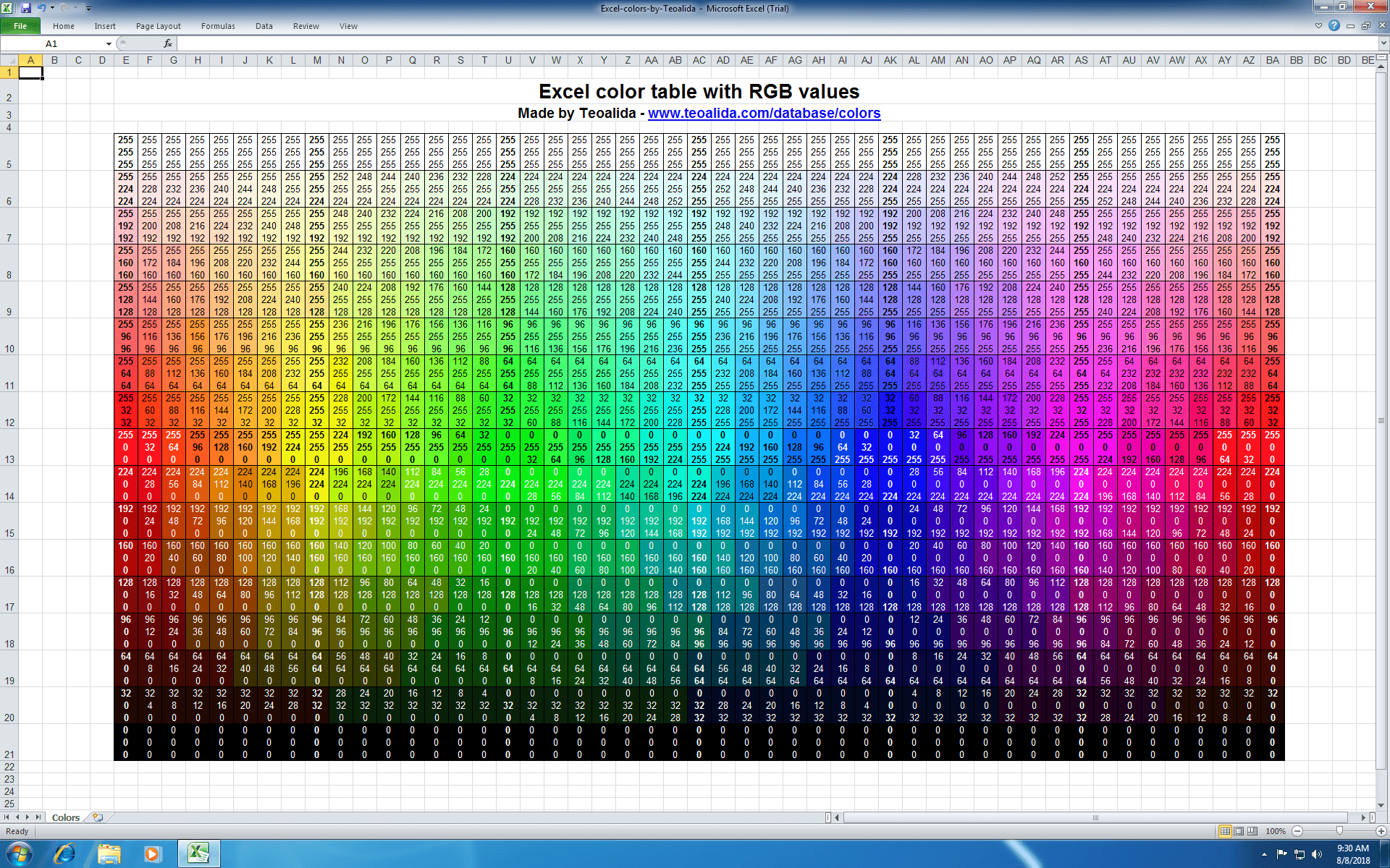 Excel Color Table With Rgb Values Teoalida Website