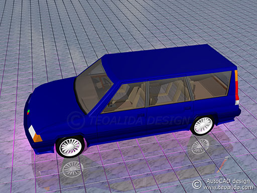 AutoCAD 3D model of a car, side view